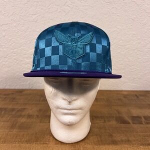 Charlotte Hornets Checkered Mitchell & Ness Snapback Hat Cap Teal Purple